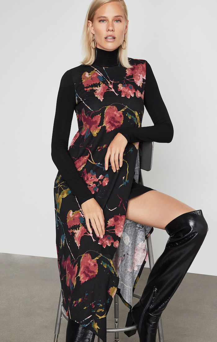 bcbgmaxazria asymmetrical turtleneck dress